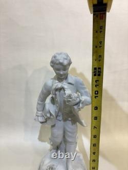 Antique Pair of Biscuits Sculptures Art Deco Porcelain Figures Signed In TheBack