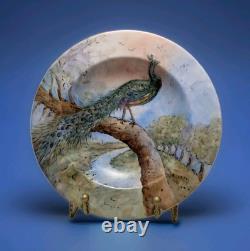 Antique Peacock Porcelain Plate Art Deco 1935, 8 1/2 In