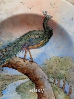 Antique Peacock Porcelain Plate Art Deco 1935, 8 1/2 In