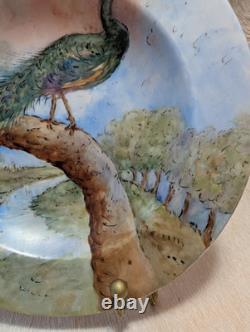 Antique Peacock Porcelain Plate Art Deco 1935, 8 1/2 In