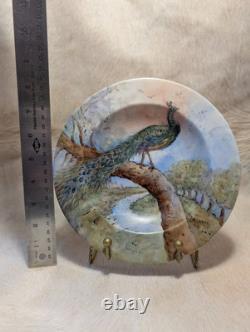 Antique Peacock Porcelain Plate Art Deco 1935, 8 1/2 In