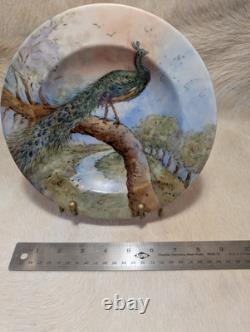 Antique Peacock Porcelain Plate Art Deco 1935, 8 1/2 In