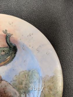 Antique Peacock Porcelain Plate Art Deco 1935, 8 1/2 In