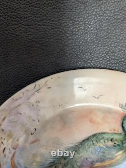 Antique Peacock Porcelain Plate Art Deco 1935, 8 1/2 In