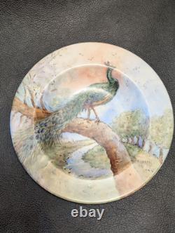 Antique Peacock Porcelain Plate Art Deco 1935, 8 1/2 In