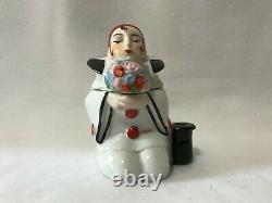 Antique Pierrot Art Deco Porcelain Colombine Inkwell-France-3 Piece Set-Stunning