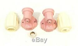 Antique Pink Porcelain Wall Sconce Pair Art Deco w Skyscraper Slip Shade Glass