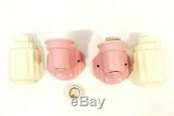 Antique Pink Porcelain Wall Sconce Pair Art Deco w Skyscraper Slip Shade Glass