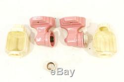 Antique Pink Porcelain Wall Sconce Pair Art Deco w Skyscraper Slip Shade Glass