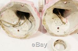 Antique Pink Porcelain Wall Sconce Pair Art Deco w Skyscraper Slip Shade Glass