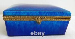 Antique Pm Sevres France Cobalt Blue Porcelain Casket With Ormolu Hinge