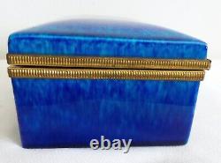 Antique Pm Sevres France Cobalt Blue Porcelain Casket With Ormolu Hinge