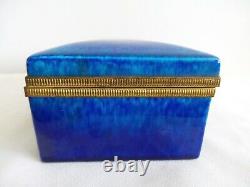 Antique Pm Sevres France Cobalt Blue Porcelain Casket With Ormolu Hinge