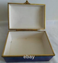 Antique Pm Sevres France Cobalt Blue Porcelain Casket With Ormolu Hinge