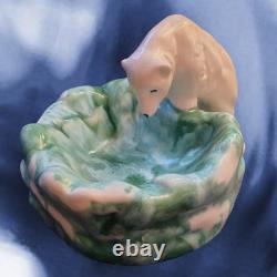 Antique Polar Bear Ice Cold Cool Art Turquoise White Snow Porcelain Figure Tray