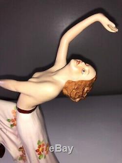 Antique Porcelain Art Deco Lady Woman Dancer Royal Dux Figurine Figure