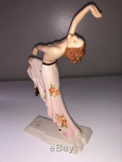 Antique Porcelain Art Deco Lady Woman Dancer Royal Dux Figurine Figure