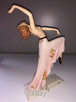 Antique Porcelain Art Deco Lady Woman Dancer Royal Dux Figurine Figure