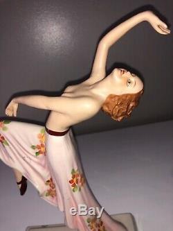 Antique Porcelain Art Deco Lady Woman Dancer Royal Dux Figurine Figure