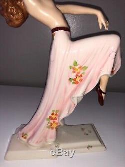 Antique Porcelain Art Deco Lady Woman Dancer Royal Dux Figurine Figure