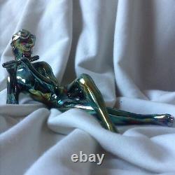 Antique Porcelain Art Deco Nude Lady Flute Music Eosin Green Gold Zsolnay Figure