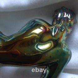 Antique Porcelain Art Deco Nude Lady Flute Music Eosin Green Gold Zsolnay Figure