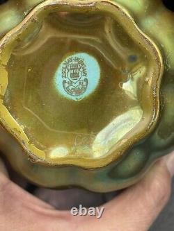 Antique Porcelain Art Deco Pottery Iridescent Segmented Vase Gold Green Zsolnay