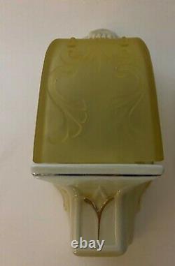 Antique Porcelain Art Deco Slip Shade Ceiling Light Fixture Sconces Green Glass