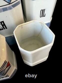 Antique Porcelain Art Deco White Block Czechoslovakia Kitchen Canister Spice Set