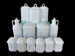 Antique Porcelain Art Deco White Block Czechoslovakia Kitchen Canister Spice Set