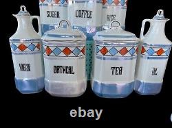 Antique Porcelain Art Deco White Block Czechoslovakia Kitchen Canister Spice Set