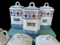 Antique Porcelain Art Deco White Block Czechoslovakia Kitchen Canister Spice Set