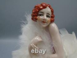 Antique Porcelain China Half Doll Figurine Pin Cushion Art Deco Flapper Feathers