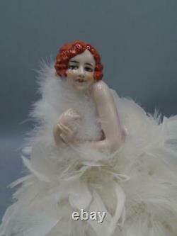 Antique Porcelain China Half Doll Figurine Pin Cushion Art Deco Flapper Feathers