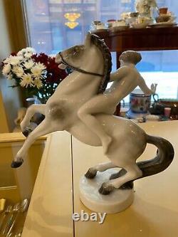 Antique Porcelain Figure Amazon Horse Art Deco Black & White German Rosenthal