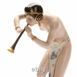Antique Porcelain Figure Dancer With Snake Art Deco Cobalt Gilding Czech Republi