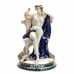 Antique Porcelain Figurine Art Deco Lady Cute With Parrot Gilt Cobalt Germany