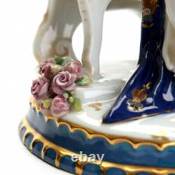 Antique Porcelain Figurine Art Deco Lady Cute With Parrot Gilt Cobalt Germany