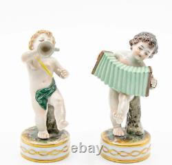 Antique Porcelain Figurines Pair of Cheerful French Musicians Size 3.9in Unique
