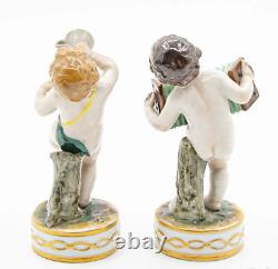 Antique Porcelain Figurines Pair of Cheerful French Musicians Size 3.9in Unique