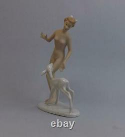 Antique Porcelain German Art Deco Figurine of Nude Lady with Deer by Wallendorf