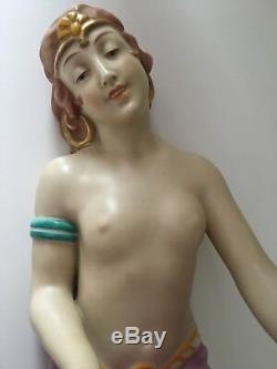 Antique Porcelain Royal Dux Art Deco Gypsy Harem Lady Woman Bird Figurine