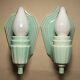 Antique Porcelain Sconce Light Fixture Aqua Art Deco Vtg Pair Rewired Usa #f91