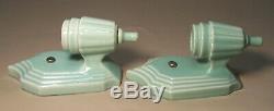 Antique Porcelain Sconce Light Fixture Aqua Art Deco Vtg Pair Rewired USA #F91