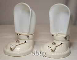 Antique Porcelain Sconce Pair Vtg Light Fixture Ceramic Art Deco Wired USA #F70