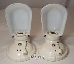 Antique Porcelain Sconce Pair Vtg Light Fixture Ceramic Art Deco Wired USA #F70