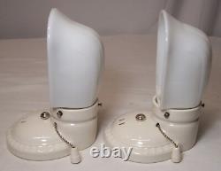 Antique Porcelain Sconce Pair Vtg Light Fixture Ceramic Art Deco Wired USA #F70