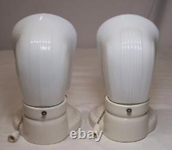 Antique Porcelain Sconce Pair Vtg Light Fixture Ceramic Art Deco Wired USA #F70
