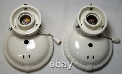 Antique Porcelain Sconce Pair Vtg Light Fixture Ceramic Art Deco Wired USA #F70