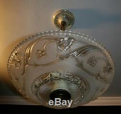 Antique Porcelier frosted glass 14 inch shade Art Deco light fixture chandelier